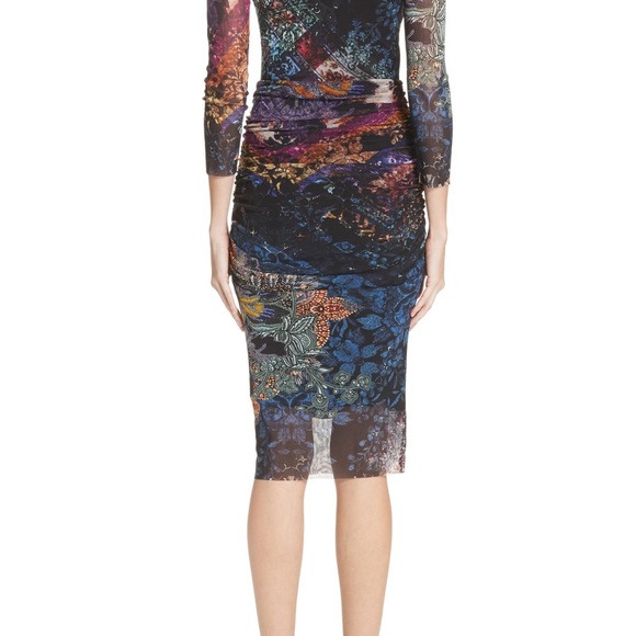 Fuzzi 3/4-Sleeve Printed Body-Con Tulle Dress - Picture 3 of 7
